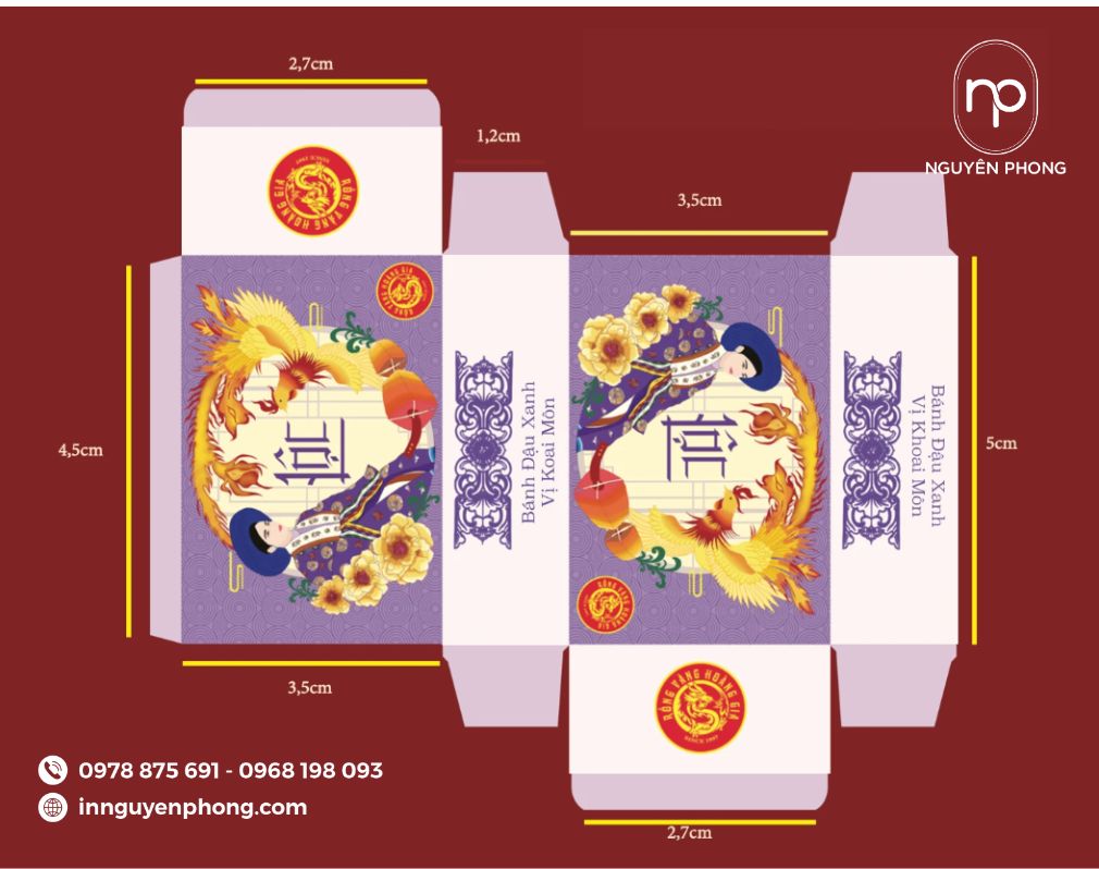 thiết kế hộp bánh đậu xanh theo kích thước yêu cầu